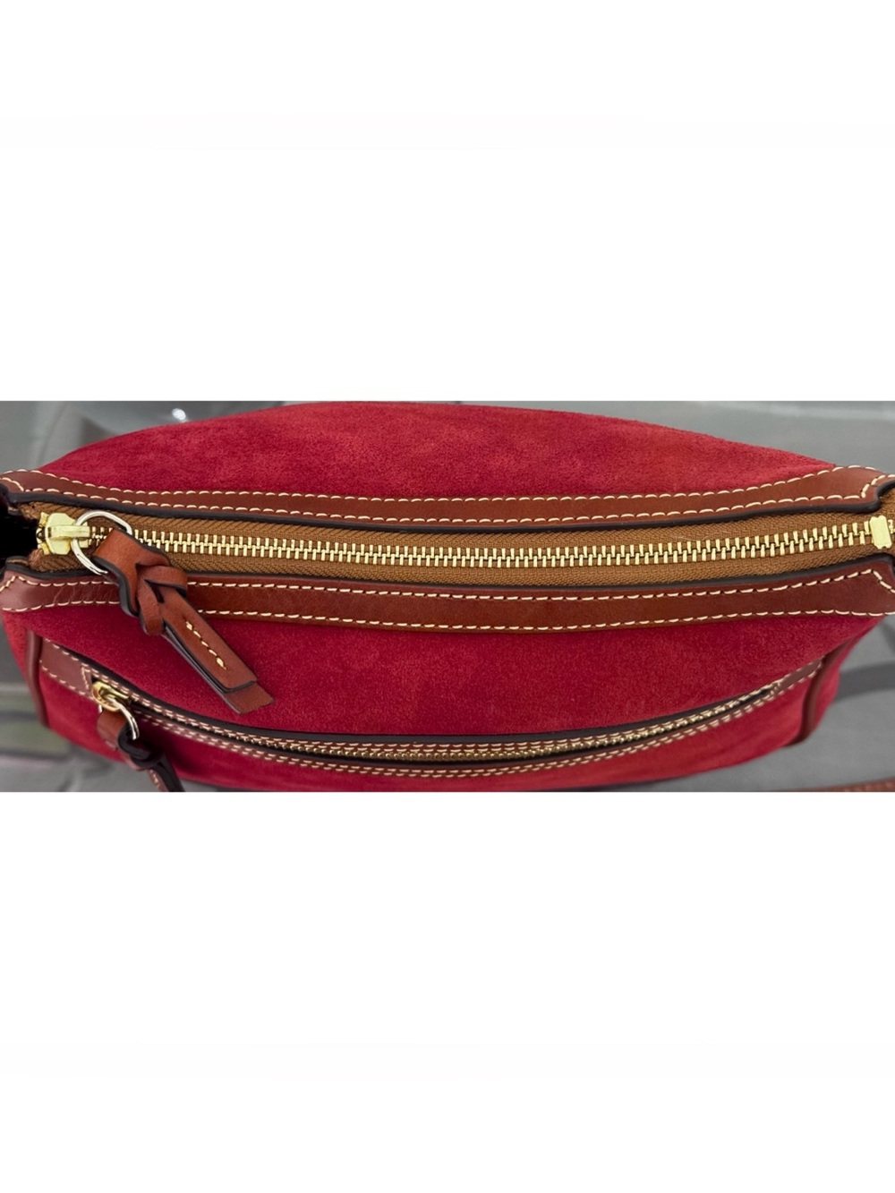 Dooney & Bourke Red Suede Letter Carrier Crossbody Bag Brown Leather - Picture 5 of 10